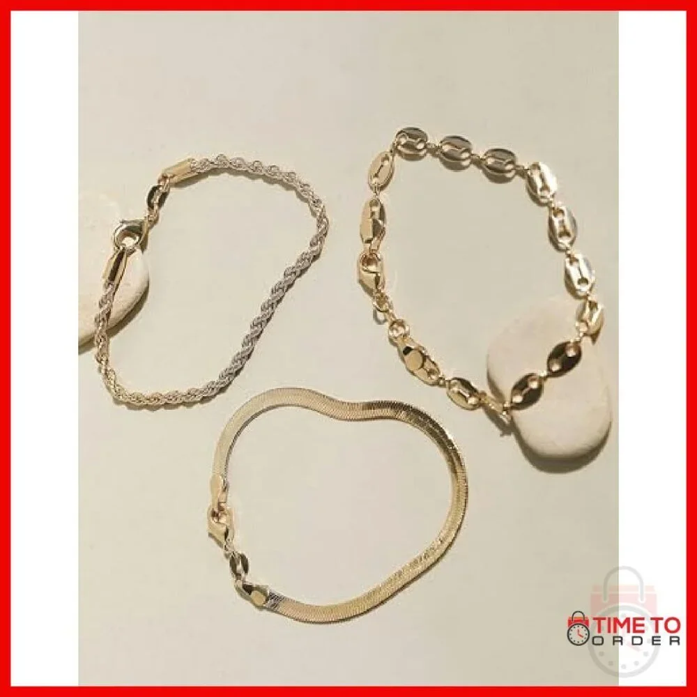 Gold PVD Coated Bracelet Set, 7